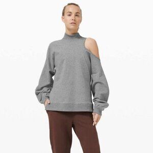 LULULEMON LA ASYMMETRICAL CUT OUT CREW GRAY LONG SLEEVE PULLOVER COLD SHOULDER